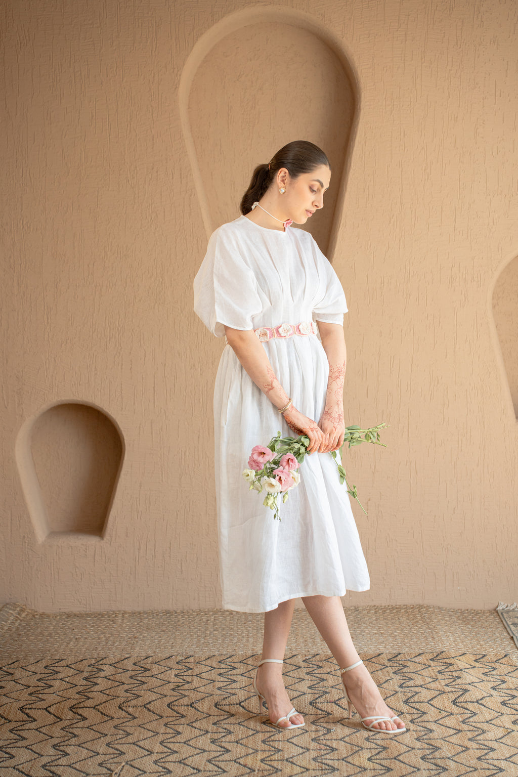White Bloom Waist Dress