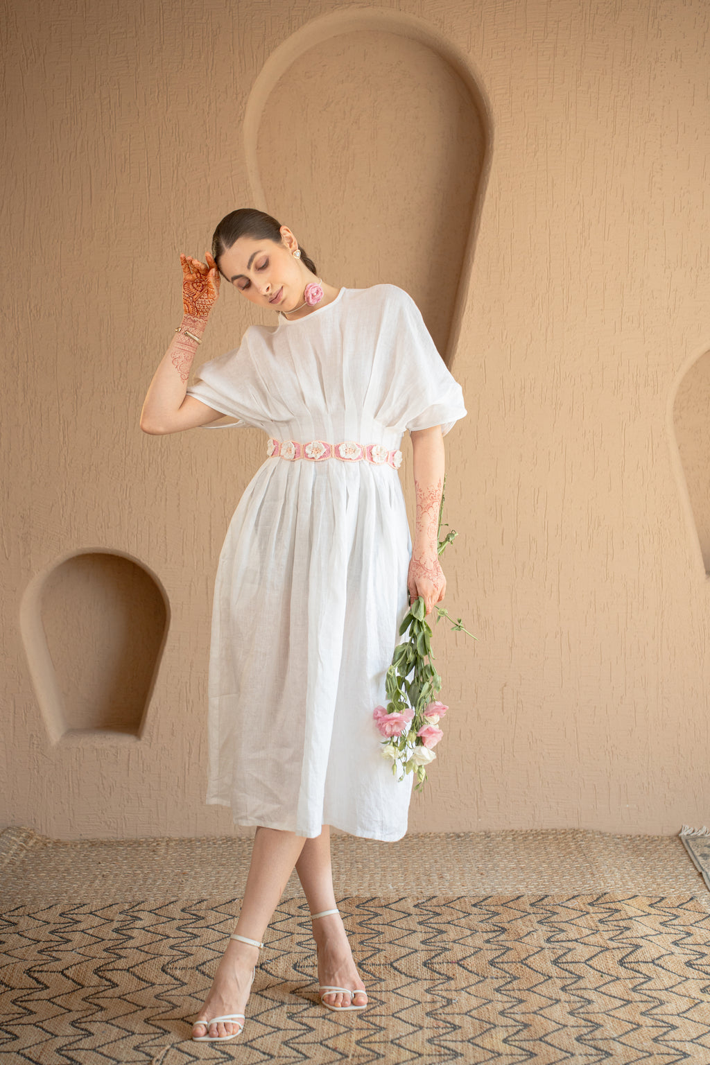 White Bloom Waist Dress