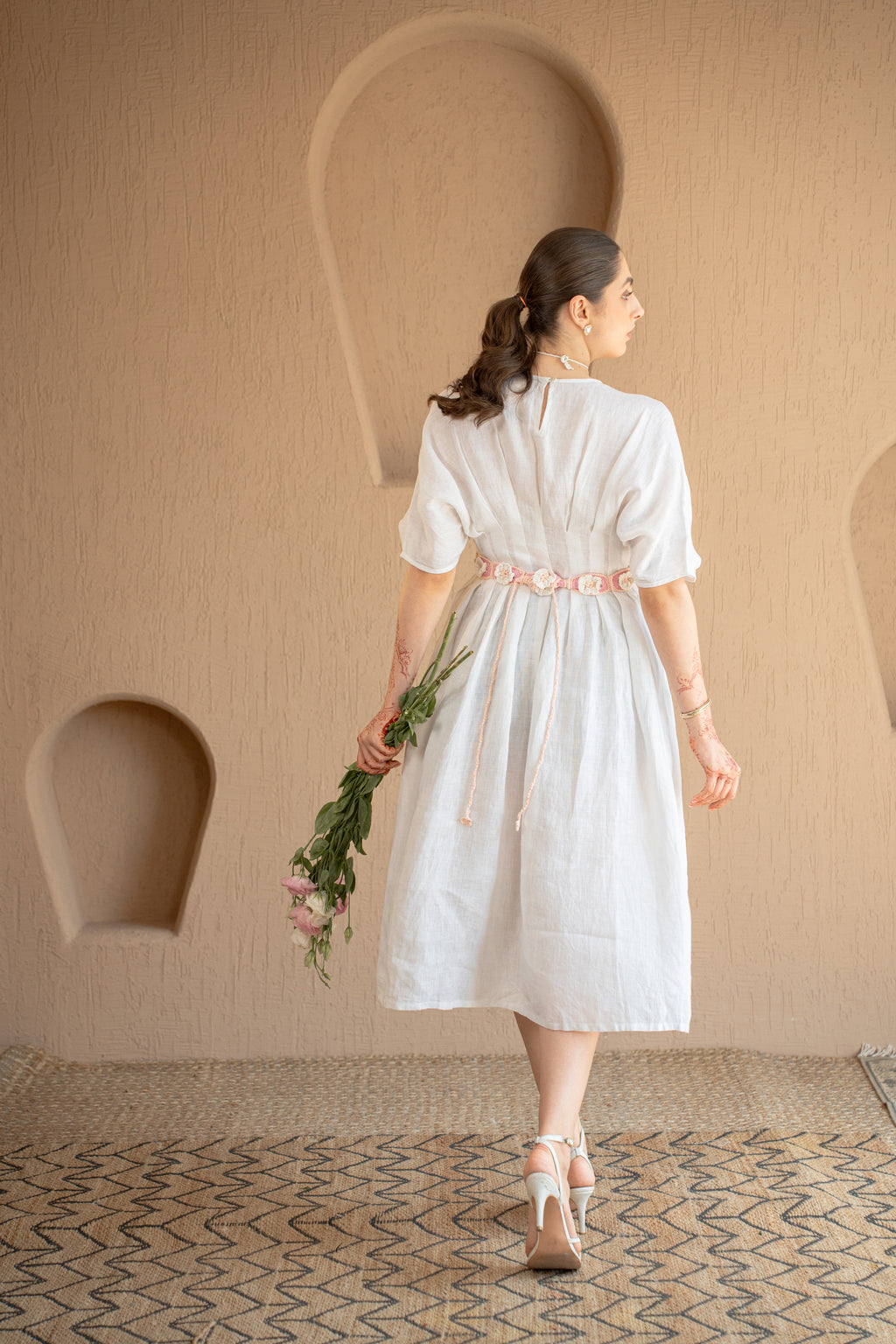 White Bloom Waist Dress