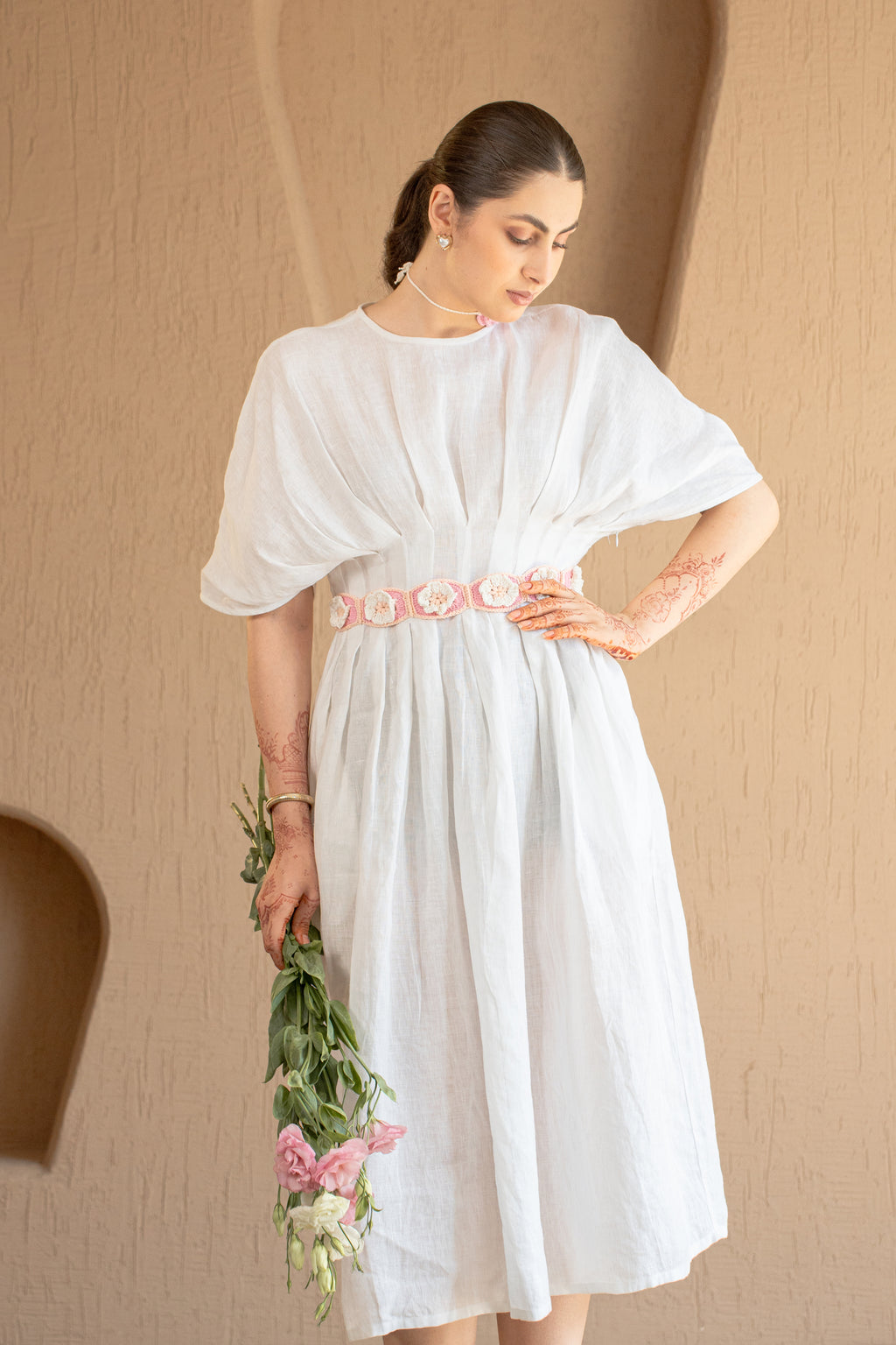 White Bloom Waist Dress