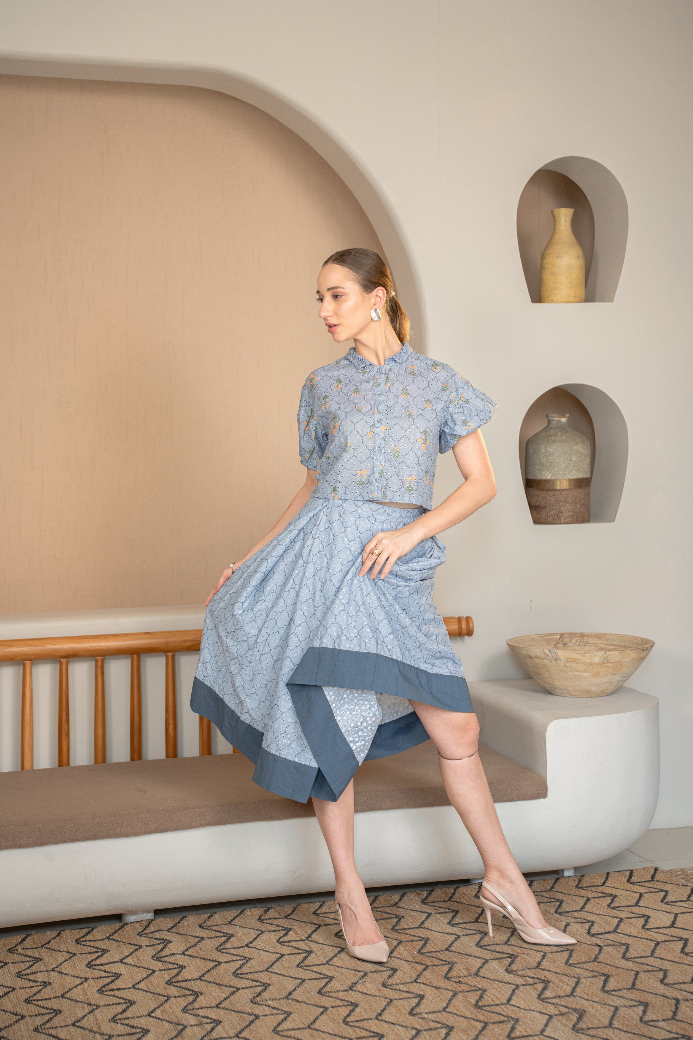 Chambray Puff Shirt Dress