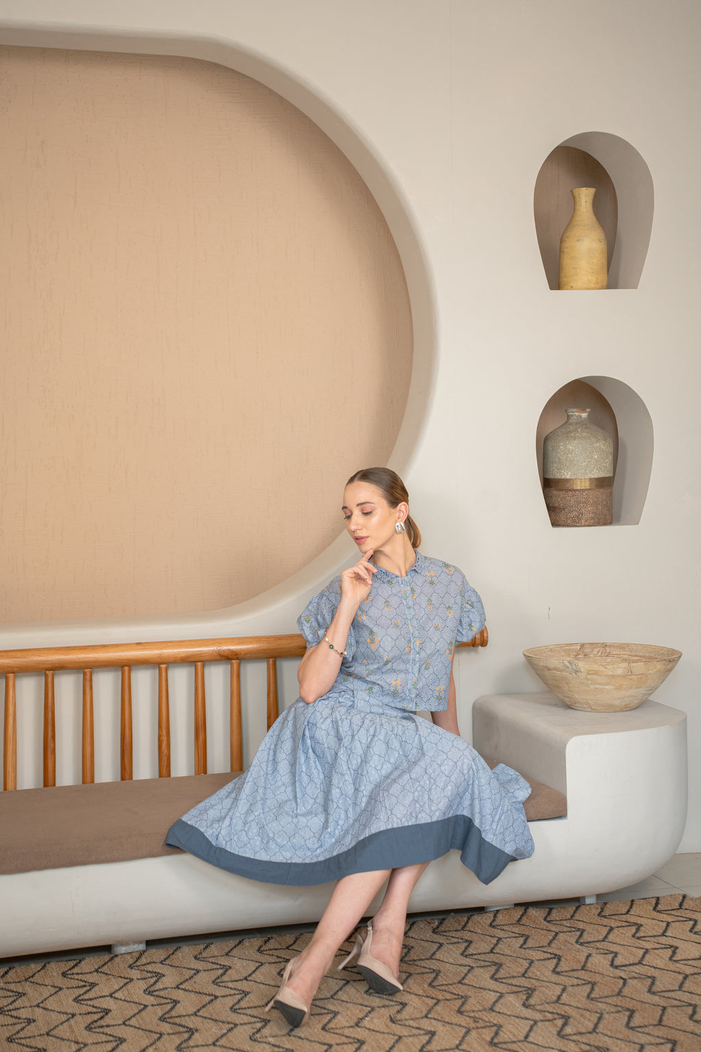 Chambray Puff Shirt Dress