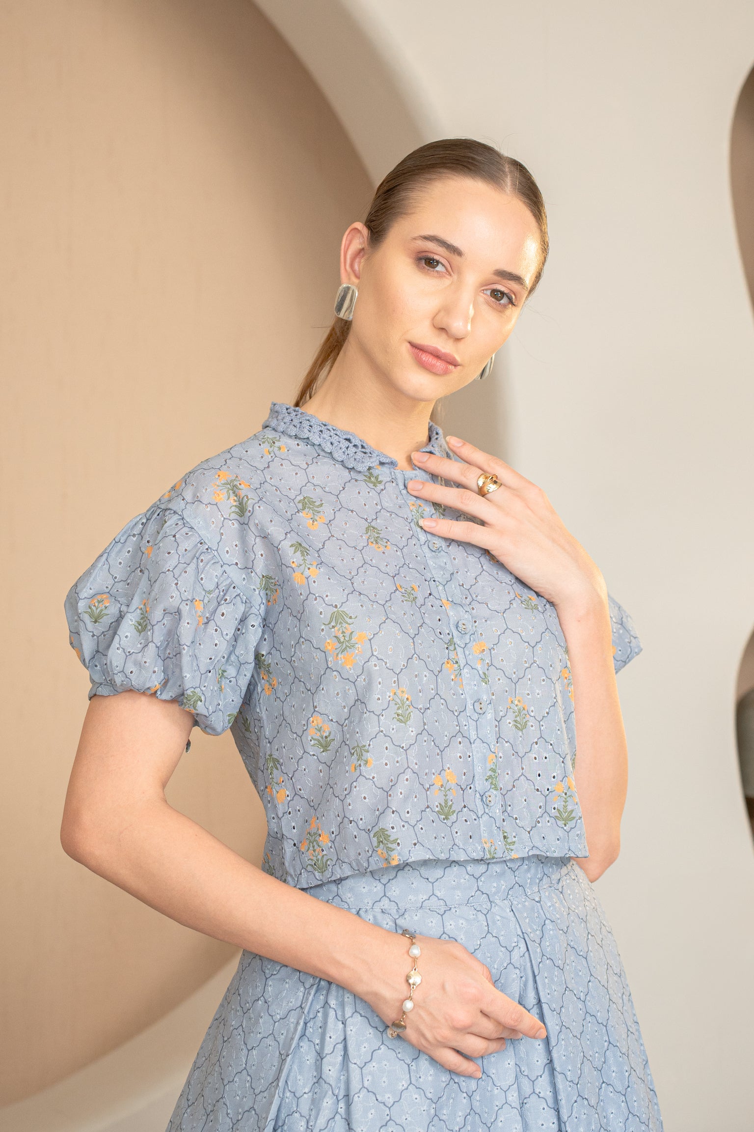 Chambray Puff Shirt Dress