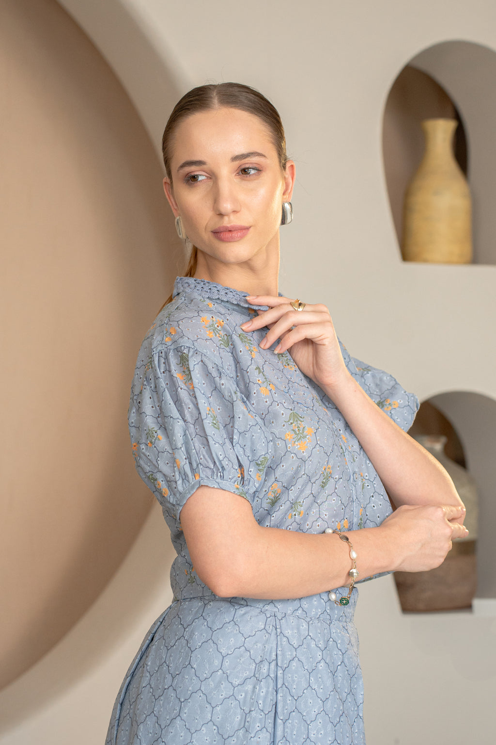 Chambray Puff Shirt Dress